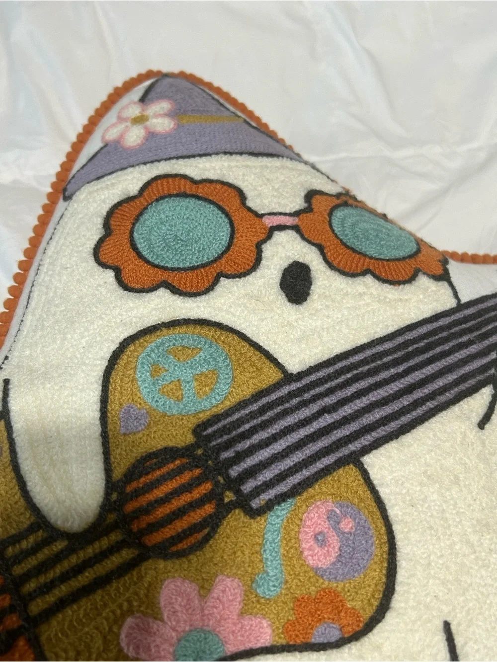 Decorative Retro Ghost Guitar Pillow - Cream and Multicolor